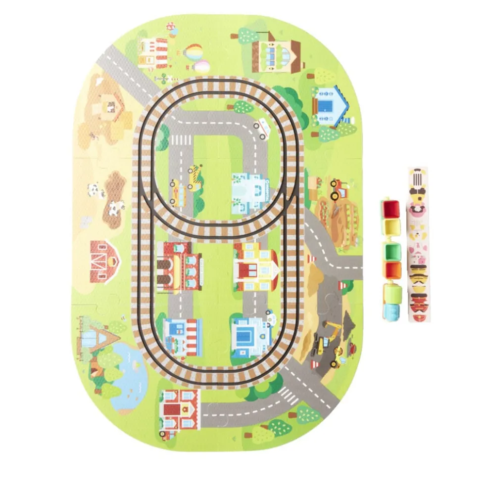 Tapis puzzle pour enfant avec ses trains 21 pièces