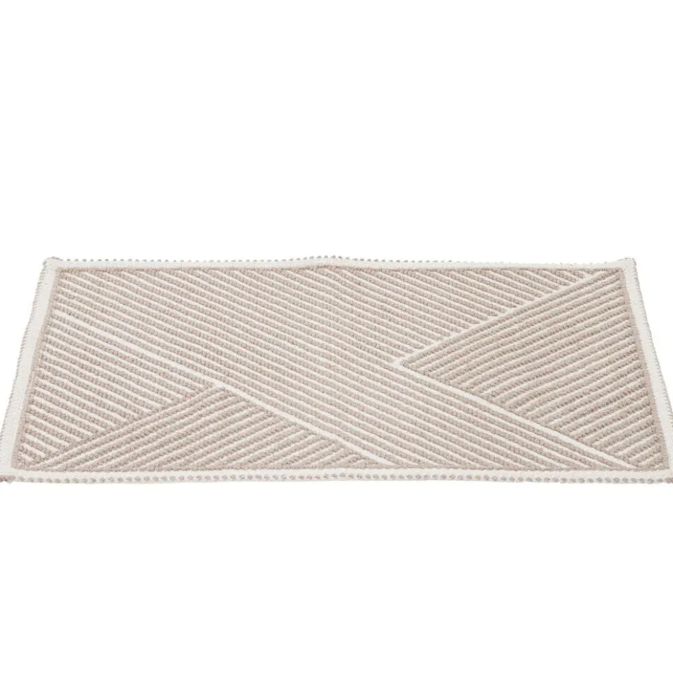 Tapis salle de bain coton relief rayure beige 80x50cm