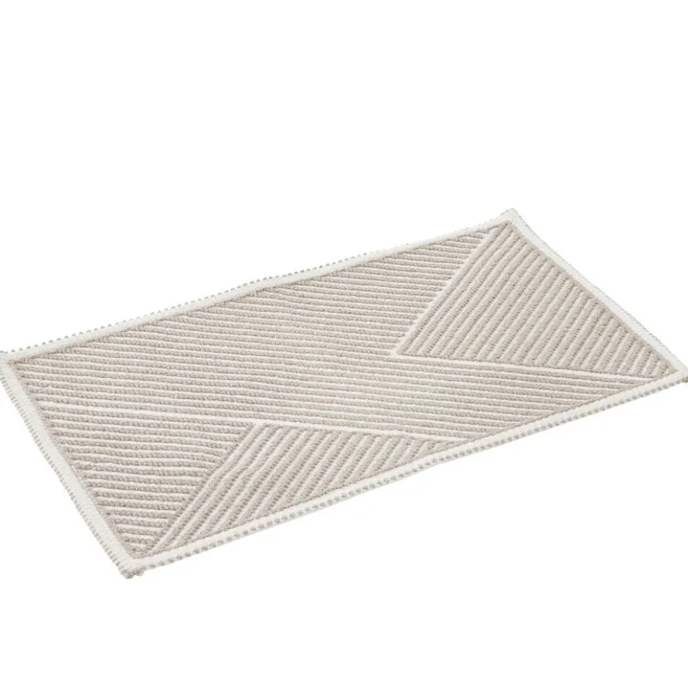 Tapis salle de bain coton relief rayure beige 80x50cm