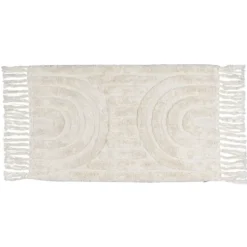 Tapis salle de bain frange coton beige 50x80cm