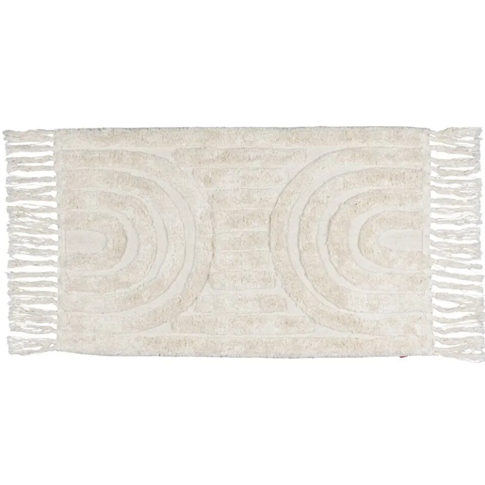 Tapis salle de bain frange coton beige 50x80cm