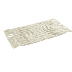 Tapis salle de bain frange coton beige 50x80cm