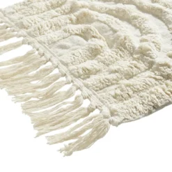 Tapis salle de bain frange coton beige 50x80cm