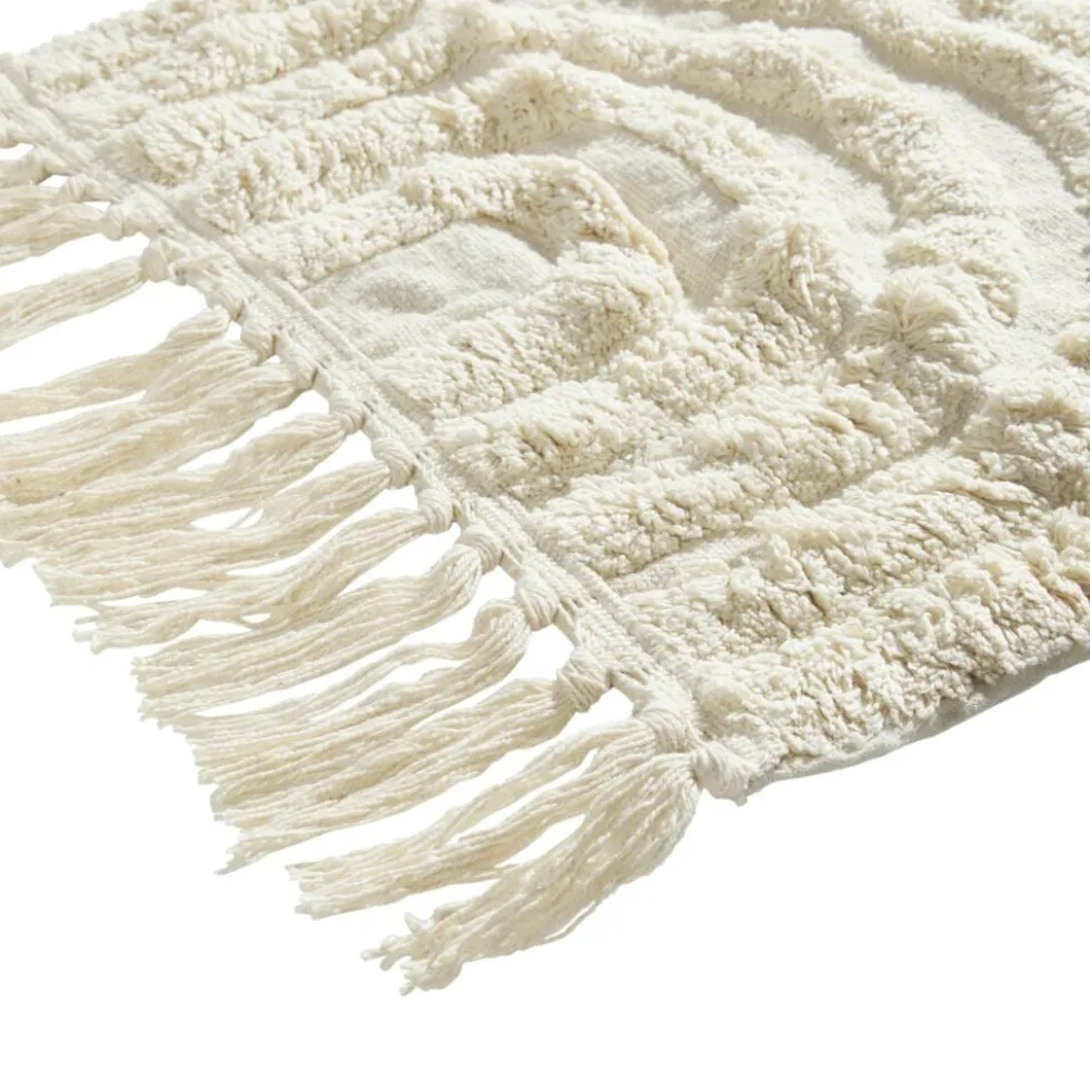 Tapis salle de bain frange coton beige 50x80cm