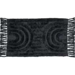 Tapis salle de bain frange coton noir 50x80cm