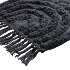 Tapis salle de bain frange coton noir 50x80cm