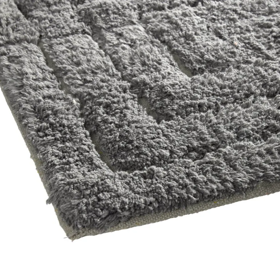 Tapis salle de bain rectangulaire coton gris 45x70cm