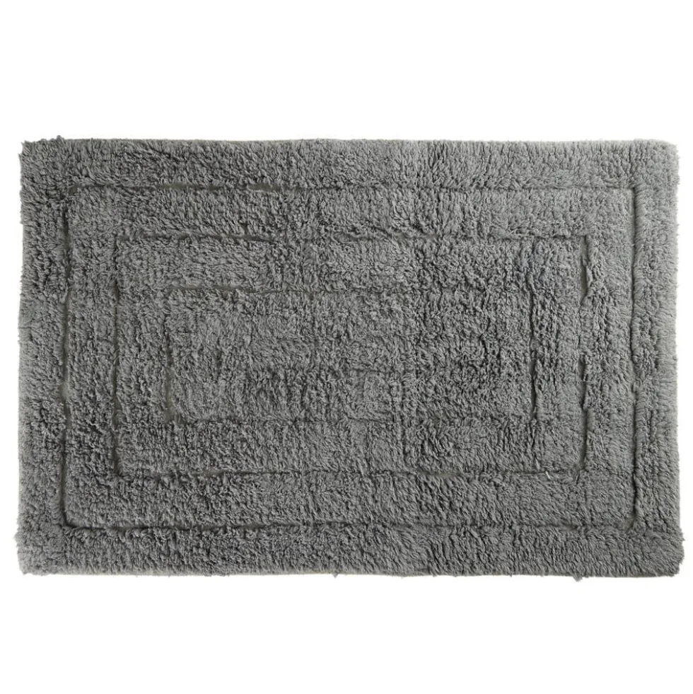 Tapis salle de bain rectangulaire coton gris 45x70cm