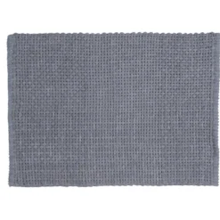 Tapis salle de bain rectangulaire polycoton quadrillé gris 45x70cm