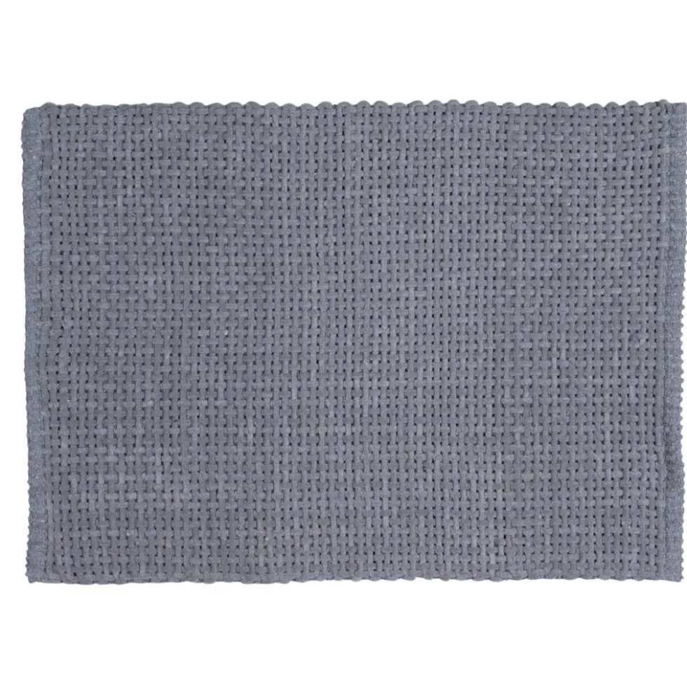Tapis salle de bain rectangulaire polycoton quadrillé gris 45x70cm