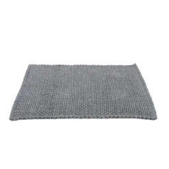 Tapis salle de bain rectangulaire polycoton quadrillé gris 45x70cm