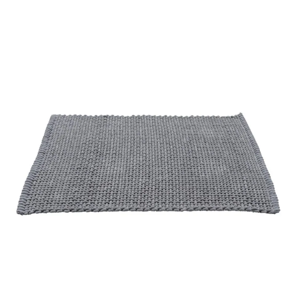 Tapis salle de bain rectangulaire polycoton quadrillé gris 45x70cm