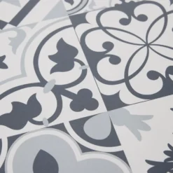 Tapis vinyle façon carreaux de ciment gris et blancs 50x100cm