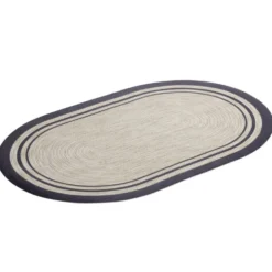 Tapis vinyle ovale imprimé tressé naturel et noir 38x60cm