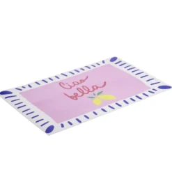 Tapis vinyle rectangulaire Ciao Bella blanc rose bleu 38x60cm