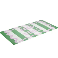 Tapis vinyle rectangulaire Good Vibes rayures vert et rose 50x100cm