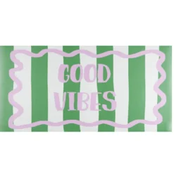Tapis vinyle rectangulaire Good Vibes rayures vert et rose 50x100cm