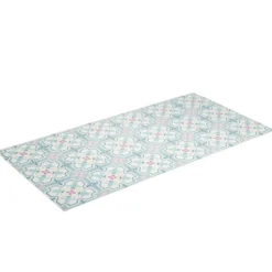 Tapis vinyle rectangulaire motif carreau de ciment beige et bleu 50x100cm