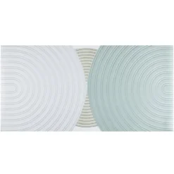 Tapis vinyle rectangulaire motif arrondi superposé beige et bleu 50x100cm