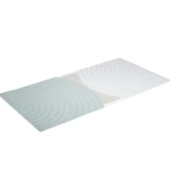 Tapis vinyle rectangulaire motif arrondi superposé beige et bleu 50x100cm
