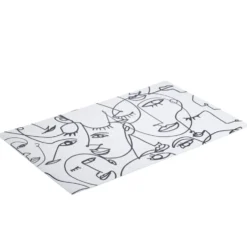 Tapis vinyle rectangulaire visages line art esprit Picasso blanc noir 38x60cm