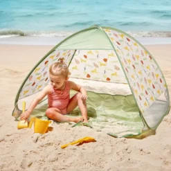 Tente de plage pop-up enfant blanc motif animaux 120x96xH85cm