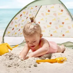 Tente de plage pop-up enfant blanc motif animaux 120x96xH85cm