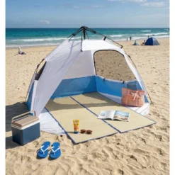 Tente de plage pop-up fibre de verre et polyester bleu 220x150xH144cm
