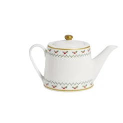 Theière de Noël 1,2L blanche et dorée motifs houx