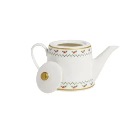 Theière de Noël 1,2L blanche et dorée motifs houx