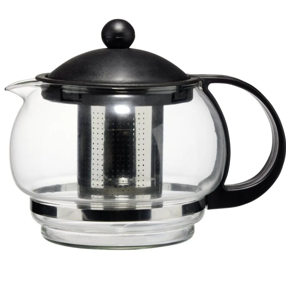 Théière en verre et acier avec infuseur en inox 900ml noir