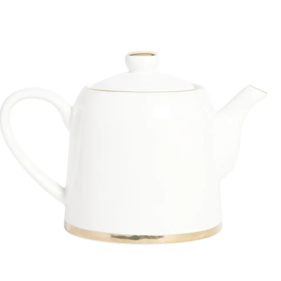 Théière 1L faïence blanc et doré Ø12xH15xm