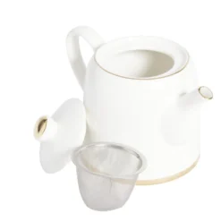 Théière 1L faïence blanc et doré Ø12xH15xm