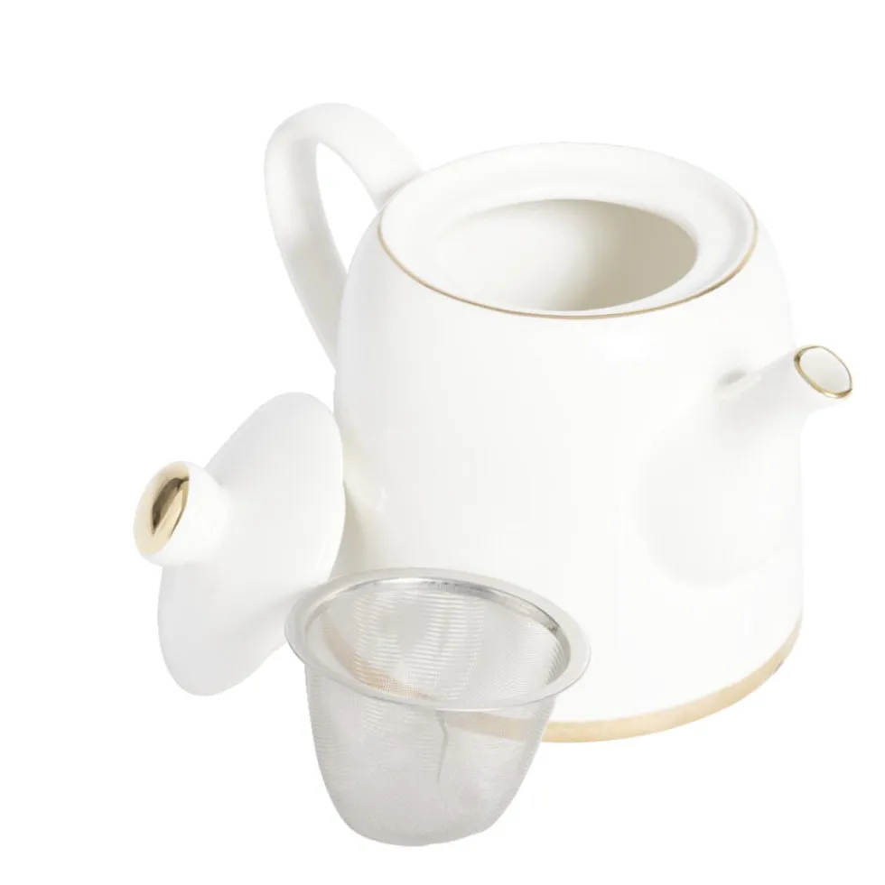 Théière 1L faïence blanc et doré Ø12xH15xm