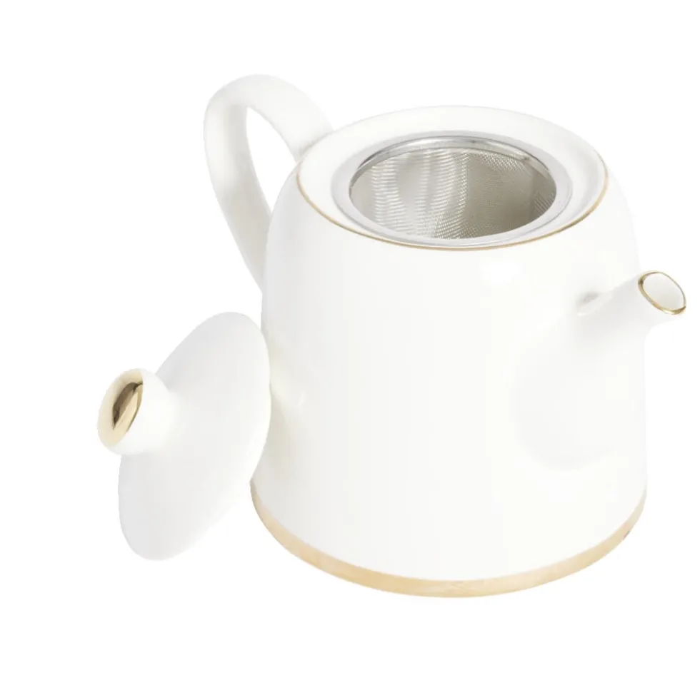 Théière 1L faïence blanc et doré Ø12xH15xm