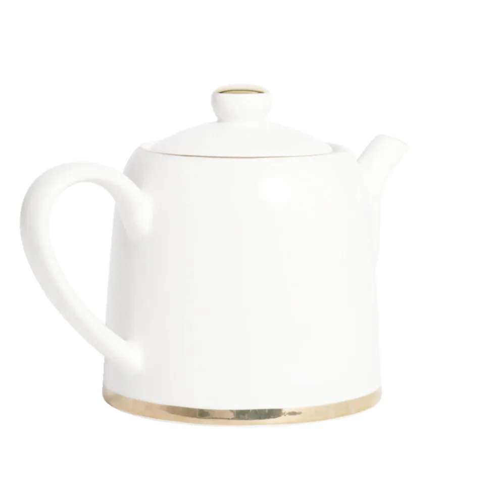 Théière 1L faïence blanc et doré Ø12xH15xm