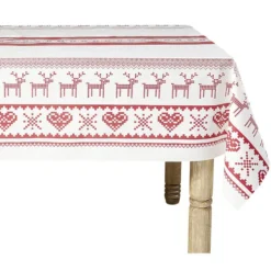 Toile cirée au mètre décor Renne rouge blanc