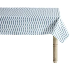 Toile cirée zig zag blanc et bleu L. 140 cm