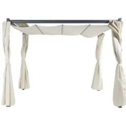 Tonnelle carrée Rome toit rétractable et rideaux écru UPF50+ 285x285xH220cm 8,1m²