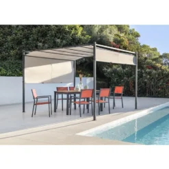 Tonnelle coulissante carrée Nazare gris UPF50+ 298x298xH220cm