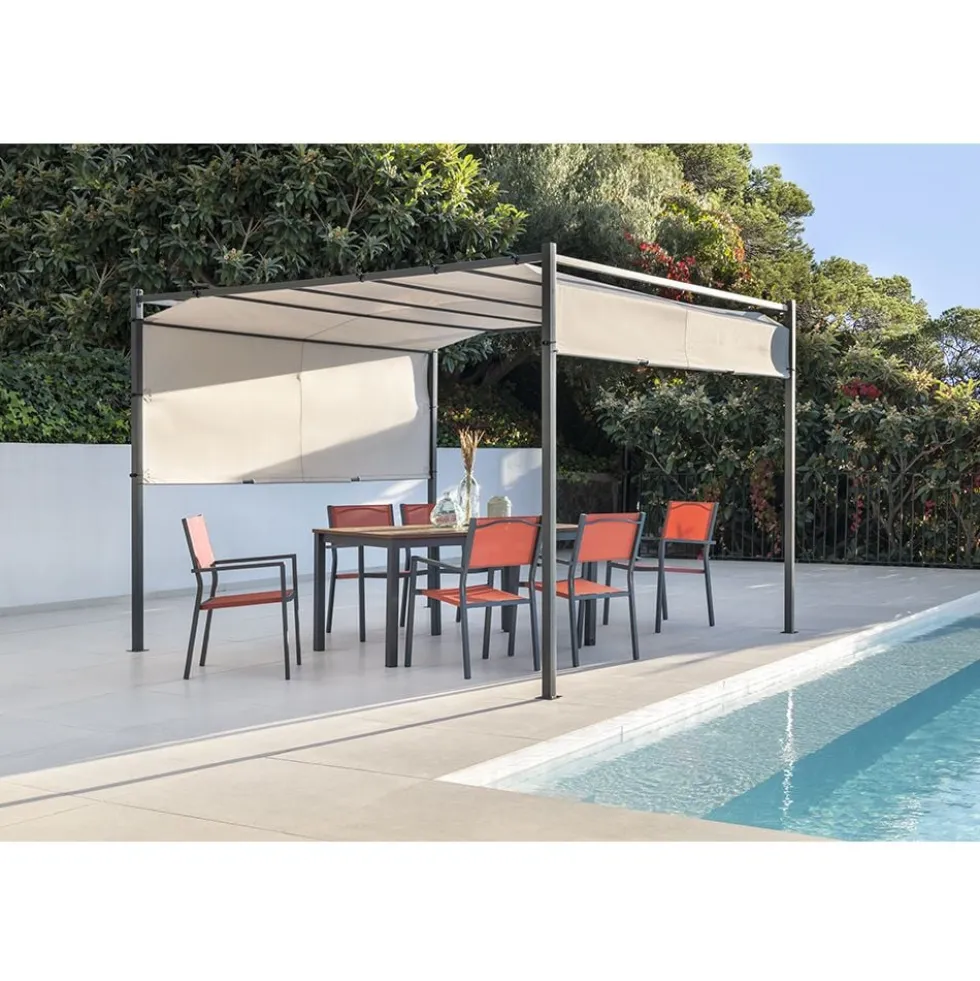 Tonnelle coulissante carrée Nazare gris UPF50+ 298x298xH220cm