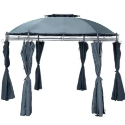 Tonnelle de jardin ronde Mathias 6 pieds métal et tissu gris UPF50+ Ø350xH270cm