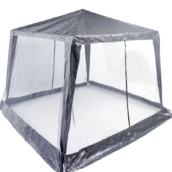 Tonnelle de jardin Sienne avec moustiquaire UPF50+ acier et tissu gris 3x3xH2,45m