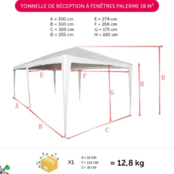 Tonnelle de réception à fenêtres Palerme UPF50+ 590x290xH255cm 17m²