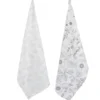 Torchon x2 coton beige motif végétal 45x65cm