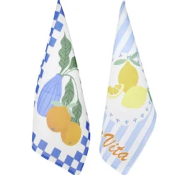 Torchon x2 coton Dolce Vita motif citrons et oranges 45x65cm