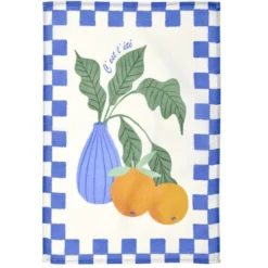 Torchon x2 coton Dolce Vita motif citrons et oranges 45x65cm