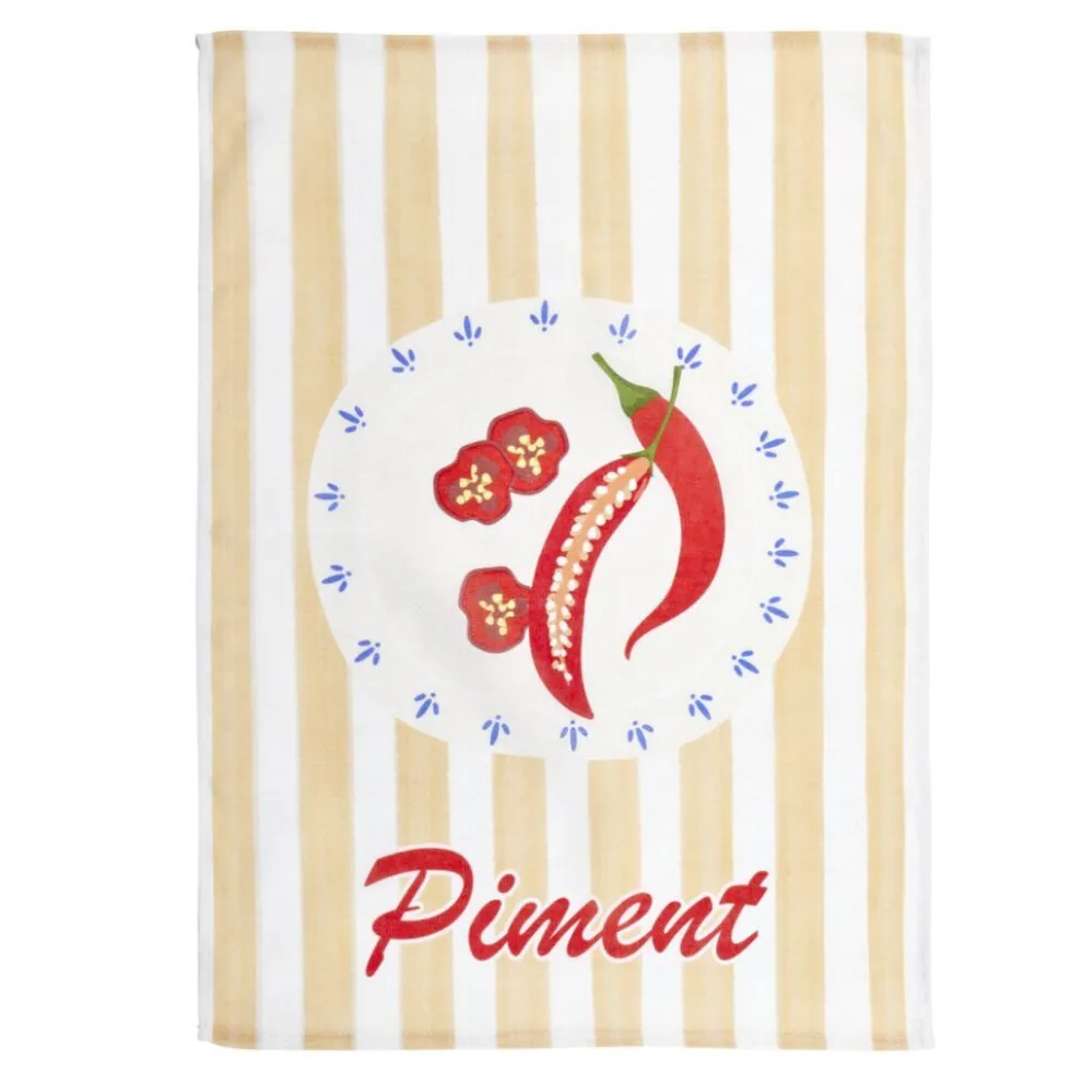 Torchon x2 coton motif tomates et piments 45x65cm