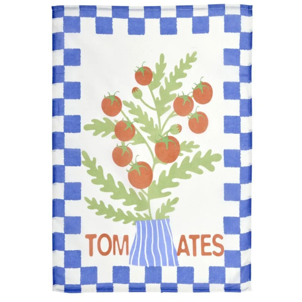 Torchon x2 coton motif tomates et piments 45x65cm