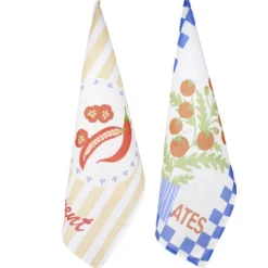 Torchon x2 coton motif tomates et piments 45x65cm
